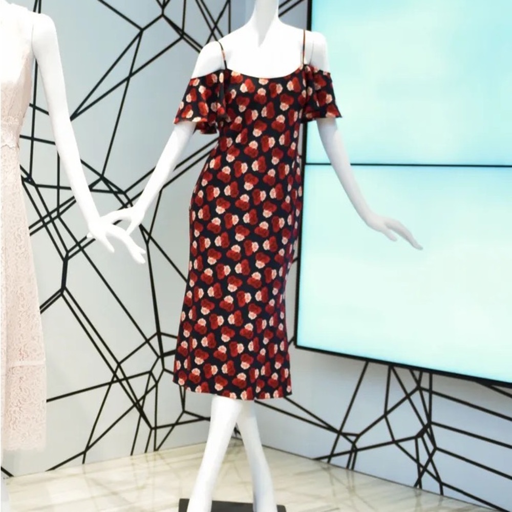 Karl Lagerfeld Black Midi Dress with Red/Pink Floral Print